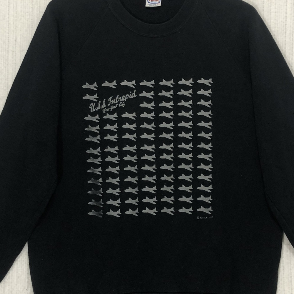 Vintage 1988 USS Intrepid NYC Anvil Sweatshirt Black XL‎ Fighter Jets Raglan